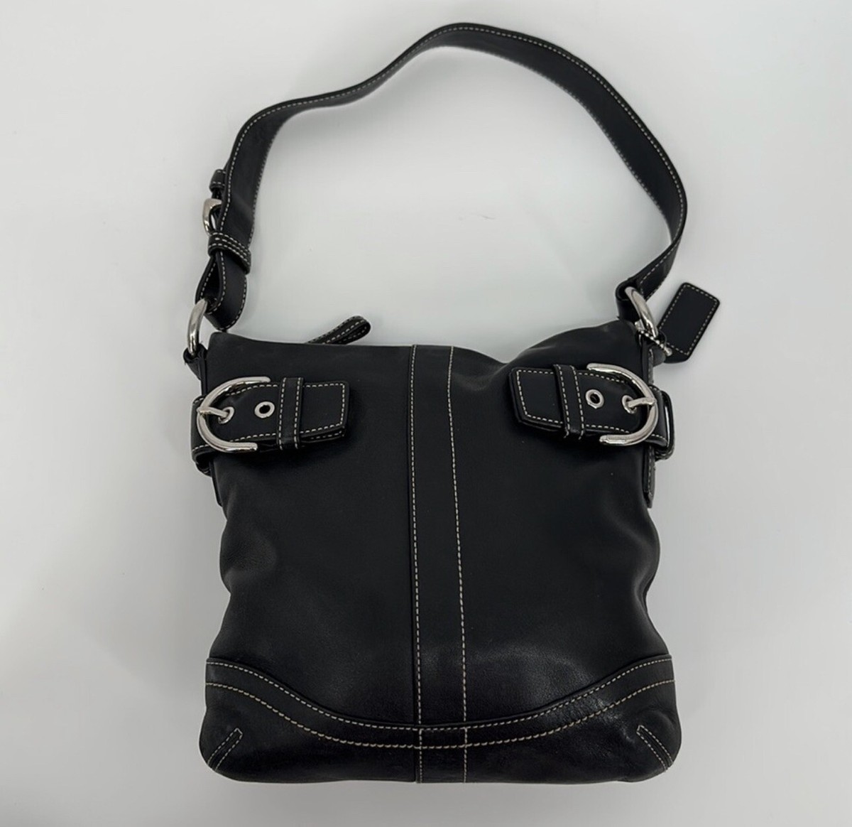 COACH Leather Shoulder Bag Silver Hardware Purse Buckles Zip COACH Leather Shoulder Bag Silver Hardware Purse Buckles Zip