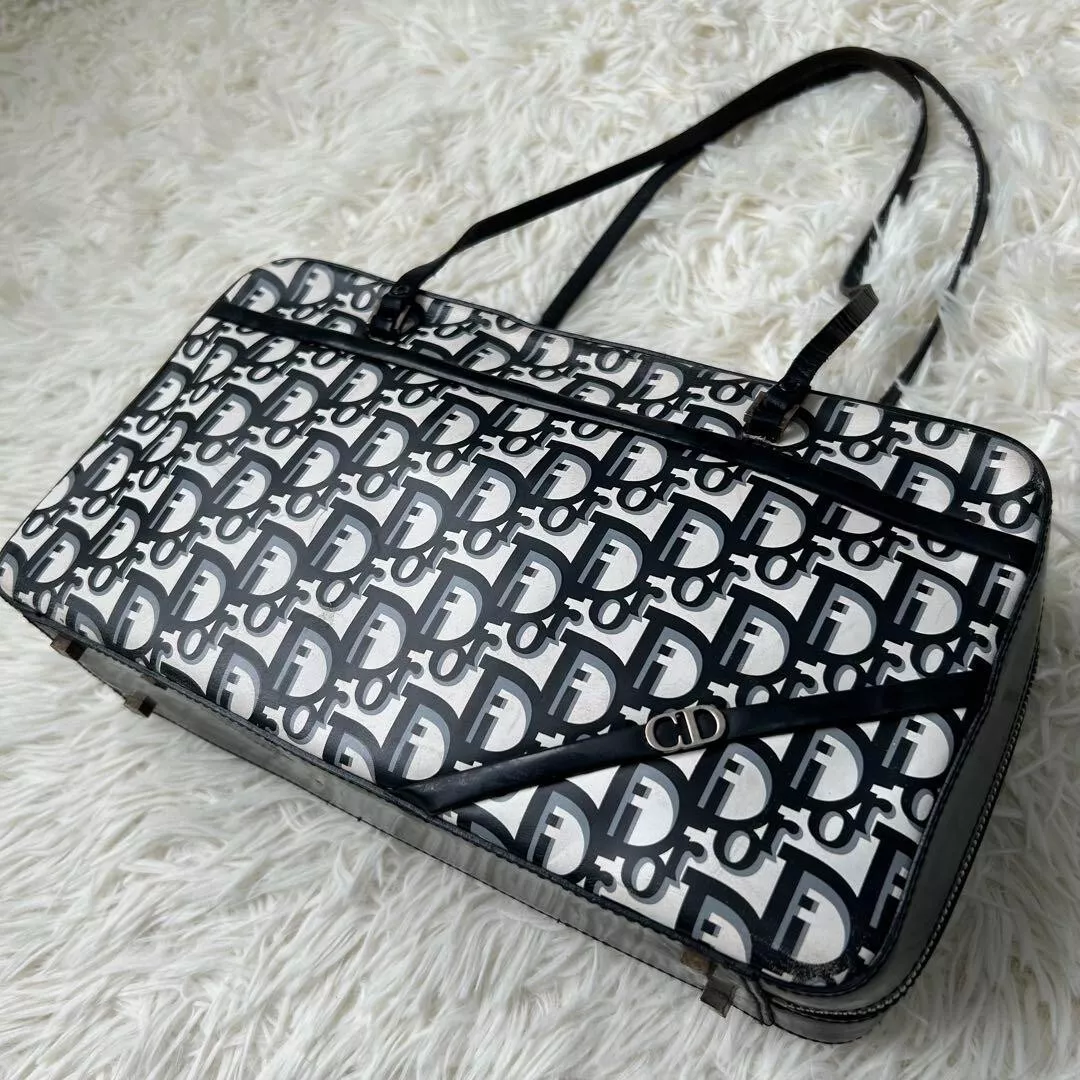 Sac fourre tout Christian Dior PVC authentique cuir noir blanc OCCASION 202502M
