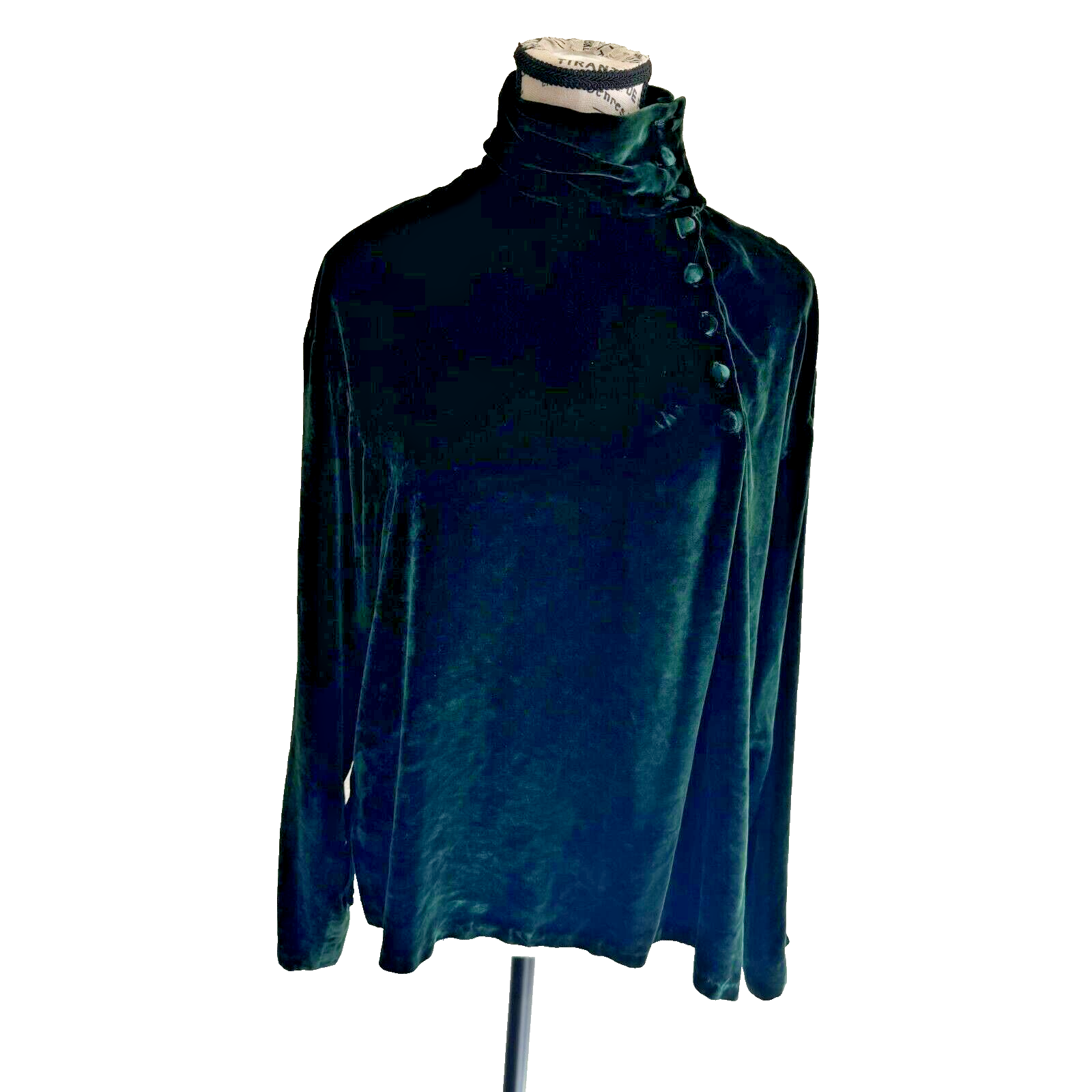 Ralph Lauren Collection Purple Label Green Velvet TurtleNeck Button Blouse Sz 4
