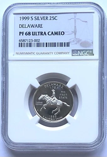 1999 S 25C Silver Delaware Quarter NGC GRADED PR68UCAM