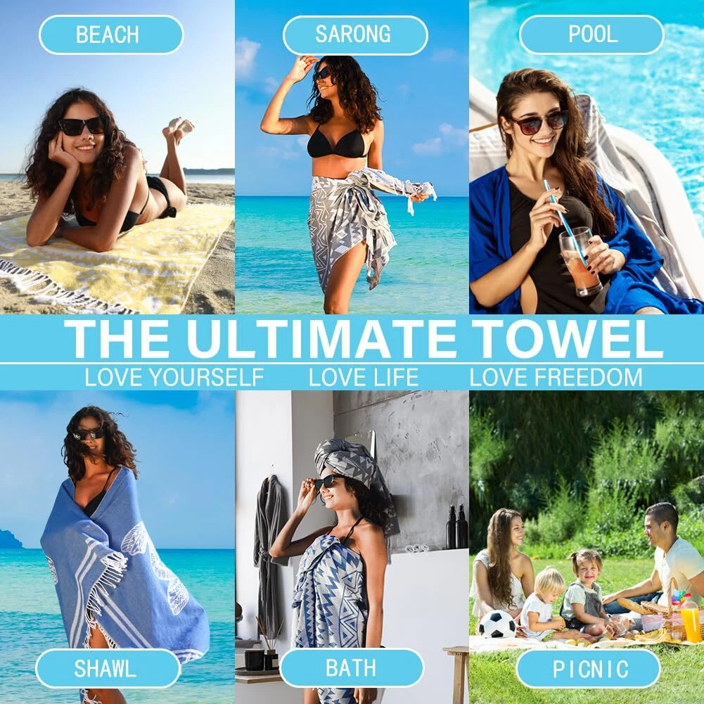 Thin Turkish Beach Towel Quick Dry Absorbent Cotton Lightweight Bath Pool Tow...