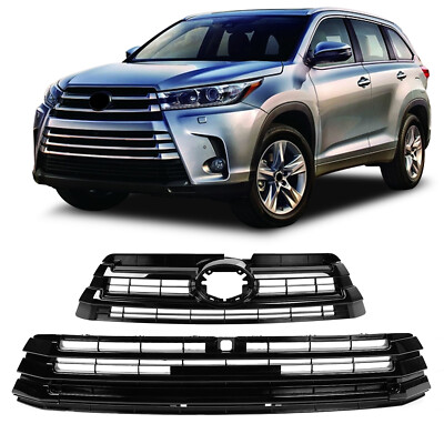 Fits Toyota Highlander 2017-2019 Upper Lower Radiator Bumper Grille Gloss Black