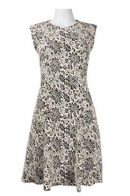 Sharagano Textured Cotton Blend Skater Day Dress Size 16 Ivory Black NWT $99