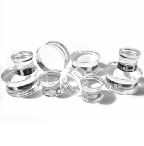 V022 Acrylic Double Flare Clear Solid Saddle Ear Plugs 10g ~ 1-1/4" 2.5mm ~ 32mm - Picture 8 of 19