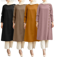 Autumn Casual Long Sleeve Shirts Tops Women Clothing Muslim Islamic Abaya Kaftan