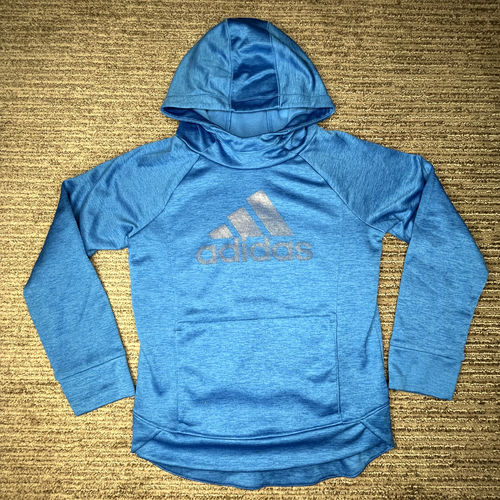 Adidas Size S 7/8 Girls Hoodie Pullover Long Sleeve Thumb Cuff Blue
