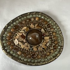 Ooak Artisan Bronze Natural Earth Stone Belt Buckle Unisex Vintage VGC