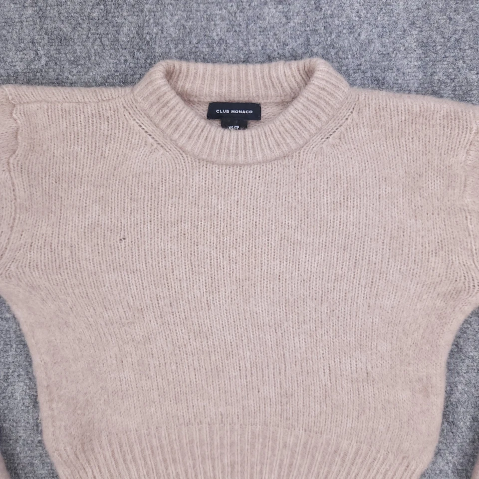 Suéter Club Monaco Mujer XS Beige Tostado Recortado Lana Mezcla Alpaca Cuello Redondo Tejido Foto 3 de 4