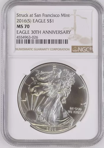 2016 (S) American Silver Eagle 30th Anniversary NGC MS 70