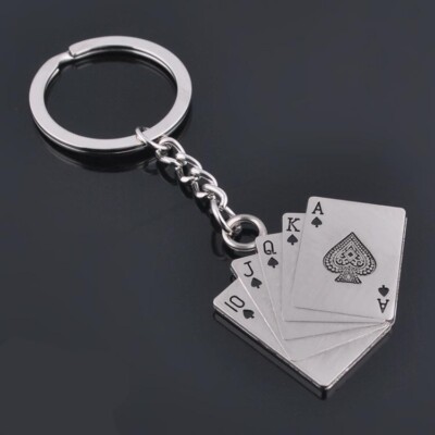 Kartenset Pokern Schlüsselanhänger Keychain Silber Metall