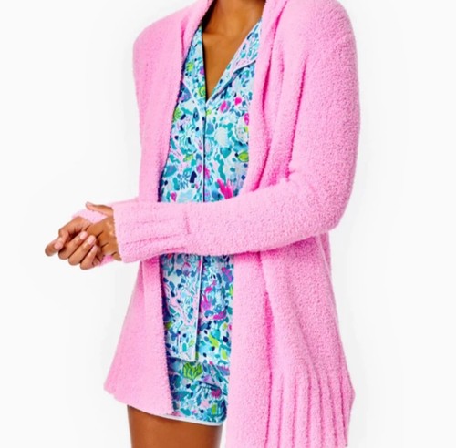 Cardigan LILLY PULITZER rosa morbido accogliente Basia taglia XXL