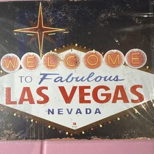 TIN SIGN Welcome to Las Vegas Hotel Casino Metal Décor Wall Art Mancave Bar NIP