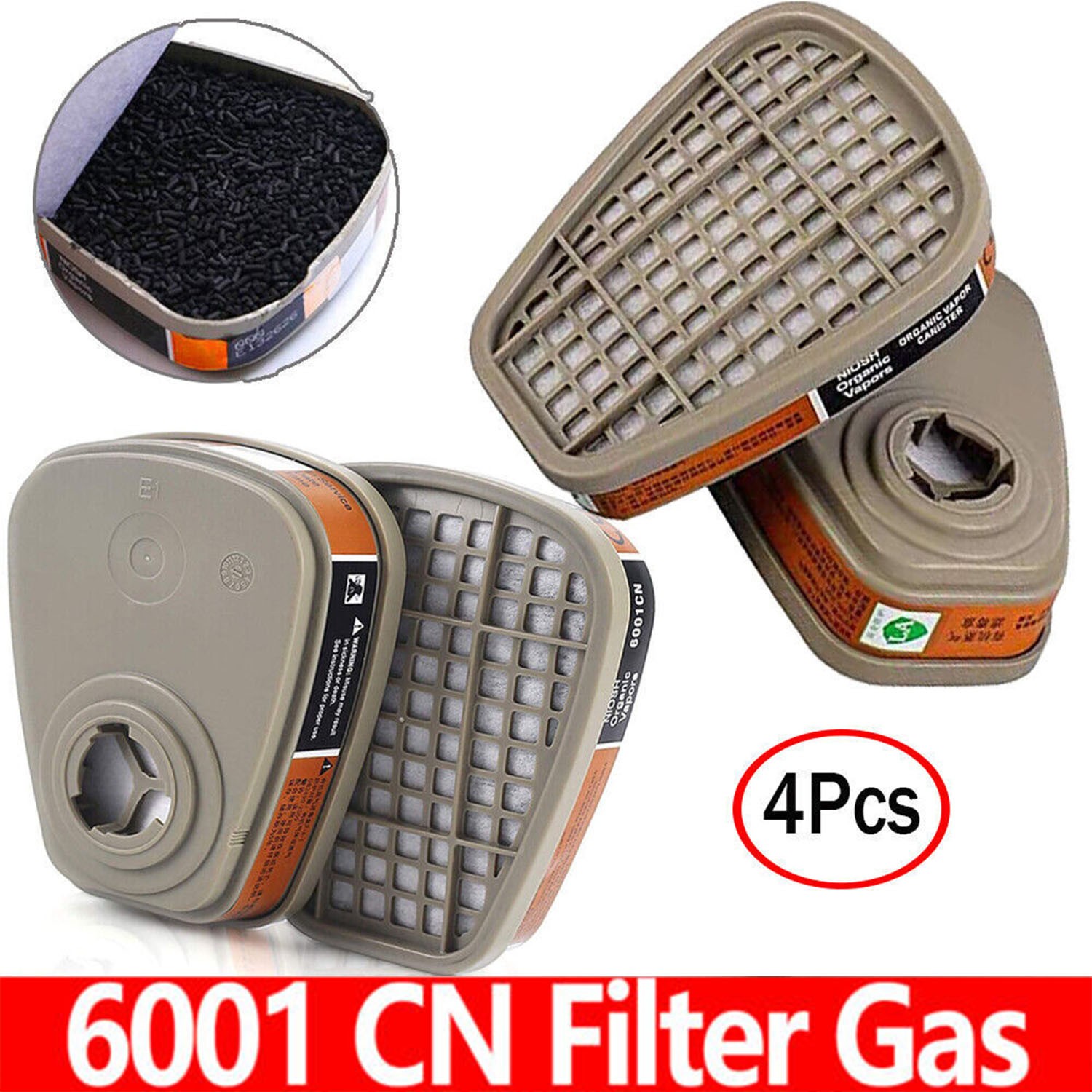 4PC 6001CN Organic Vapor Respirator Filter Cartridge For 7502 6200 6800 Gas Mask