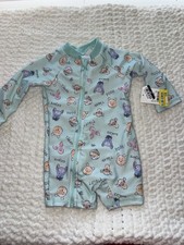 Disney Winnie the Pooh Blue Character Print Long Sleeve 2-Way Zip One-Piece 9m