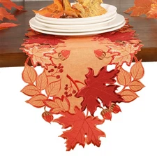 Fall Table Runner, 13x34 Inch 33x91cm, Maple Leaves, Orange Red, Thanksgiving