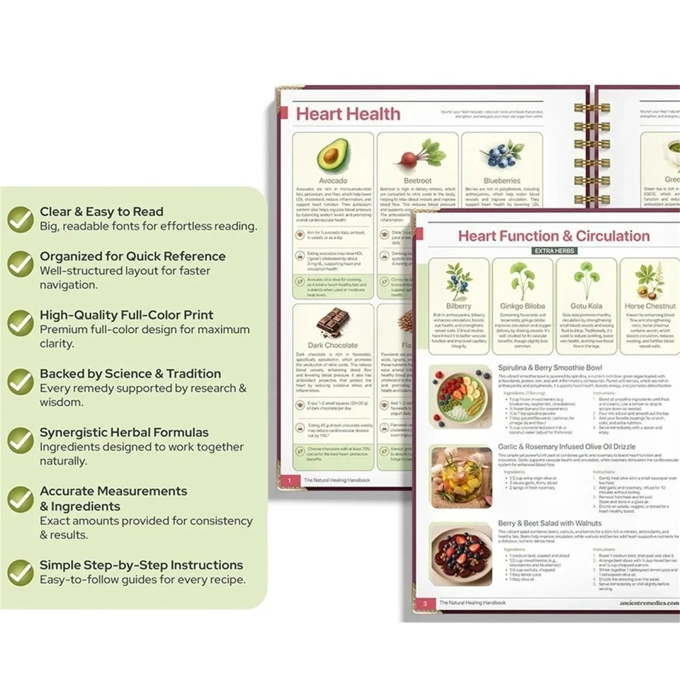 The Natural Healing Handbook Spiral Herbal Remedies Wellness Recipes Guide Gift - Image 3 of 4