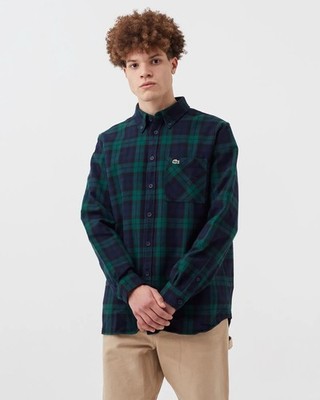 2XL  - Lacoste Mens Long Sleeve Plaid Double Face Flannel Shirt