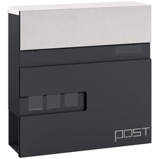 Image of Locking Galvanised Steel Letterbox - Charcoal Grey/Black