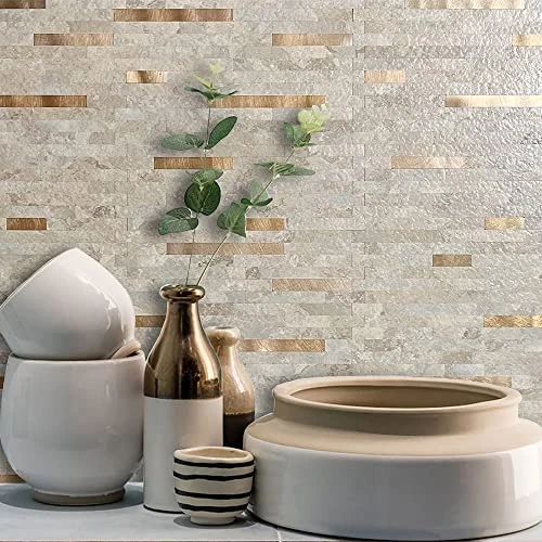 Hojas Piedra Imitación Pelar y Pegar Salpicadero, 20 Hojas Piedra Beige Metal Cobre Foto 2 de 4