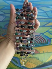 96.4g Multi-Stone Silver Bracelet Semi-Precious 925 Sterling Statement Jewellery