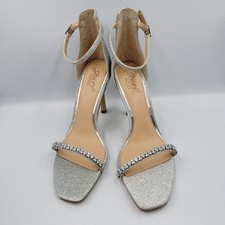Badgley Mischka Adriane Womens 9 Silver Jewel Evening Glitter Sandal Heel