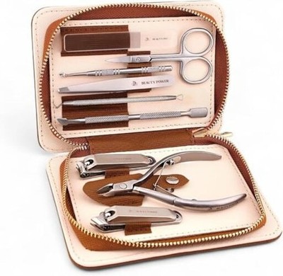 9 in 1 Professional Manicure Pedicure Set - Stainless Steel Nail Brown