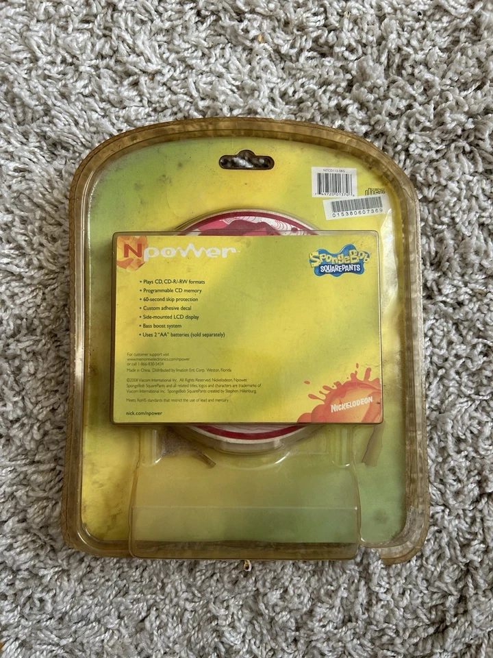 NPOWER SPONGEBOB SQUAREPANTS PORTABLE CD PLAYER NEW IN BOX RARE Y2K FREE SHIP - Image 3 of 4
