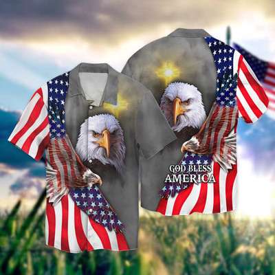 United States Independence Day Eagle God Bless America All 3D Hawaiian Shirt