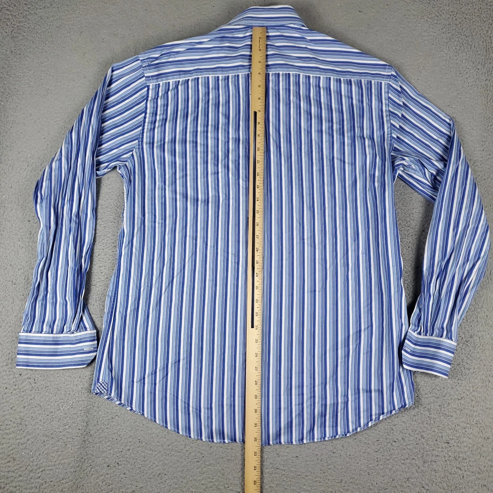 Camisa Bugatchi Uomo Para Hombre Talla 18 Azul Rayas Vestido Abotonado Manga Larga * Foto 3 de 4