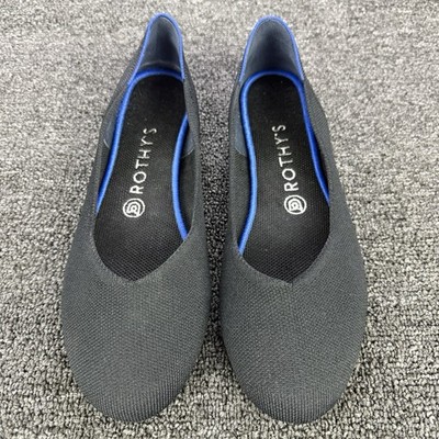 Rothy's Womens Size 8.5 Black Blue Slip-On Round Toe Ballet Flats Classic Shoes