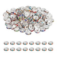 10mm Rondelle Spacer Bead, 200 Pcs Rhinestone Loose Bead, Silver/Colored