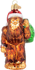 Santa Sasquatch Glass Blown Ornament for Christmas Tree, Handcrafted Holiday Dec