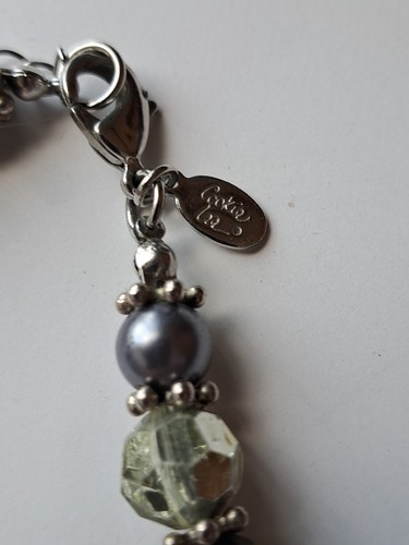 Cookie Lee Necklace Carved MOP Flower Pendant 17-20" Silver Gray Crystals Beads - Picture 7 of 8