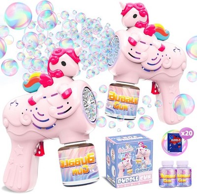2er Pack Seifenblasenpistole mit LED Beleuchtung, Seifenblasenmaschine für Kinder 3-8, Einhorn Blase