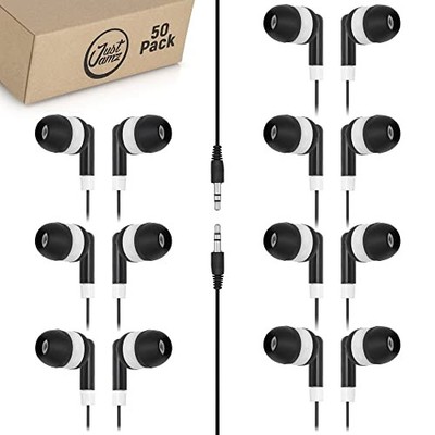  Bulk Earbuds 50 Pack | Basic Earbuds, Dot Headphones, Black in-Ear Disposable 