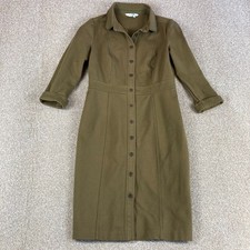 Boden Shirt Dress Size 10R Green Olive 3/4 Sleeve Ponte Knit Midi Button Front