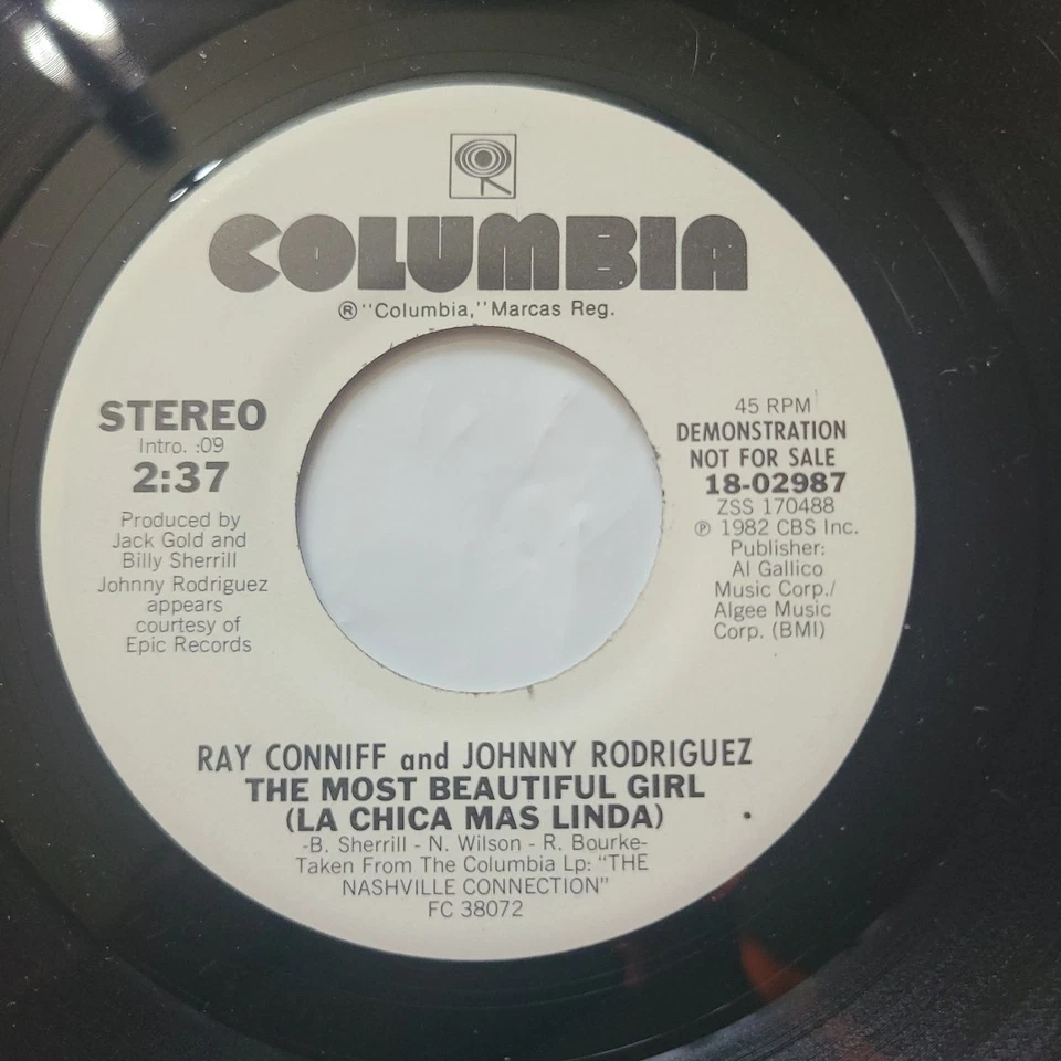 Ray Conniff & Johnny Rodriguez ~ The Most Beautiful Girl/ Same ~ 45 RPM Record - Image 2 of 4