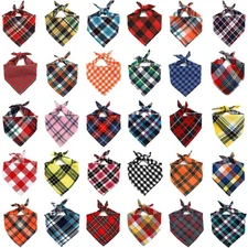 Dog Bandanas, 30 Pack 22.8"x15.7" Pet Scarf Triangle Plaid Bibs Accessories B...