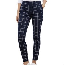 Women  s Tommy Hilfiger Stretch Navy Blue Plaid Skinny Pants Trouser Size Large