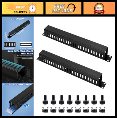 2 Pack 19'' 1U Server Rack Cable Management - 24 Slot Horizontal Organizer, Cover