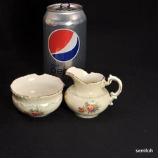 Aynsley Demi Tasse Creamer & Open Sugar Floral w/Gold & Blue Scrolls 1934-1939