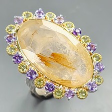 Handmade Natural Rutilated Quartz Ring 925 Sterling Silver Size 7.5 /R439593