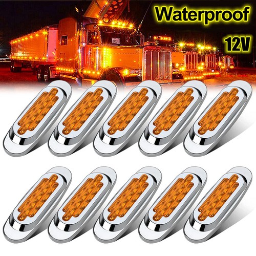 10Pcs 6.5"Amber LED Semi Truck Trailer Side Marker Clearance Lights w/Bezel - Picture 1 of 9