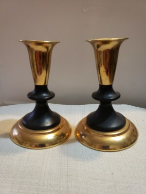 Vintage Kromex  Black  Brass C Holders Mid-Century Modern Made In USA!
