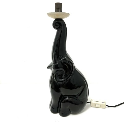 Vintage Tischlampe schwarz Keramik Elefant und Ballon 1980