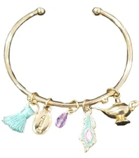 Disney Aladdin Bangle Bracelet 5 Charms 8" Genie Lamp Jasmine Gold-Toned