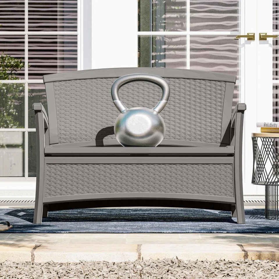 Suncast Outdoor Bench 35.5"Hx47"W Arms Fade Resistant Portable Plastic In Gray - Image 4 of 4