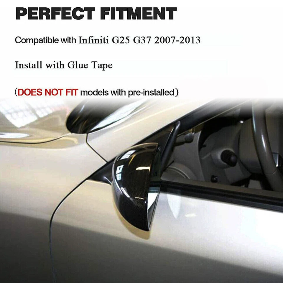 Tapas de cubierta de espejo retrovisor lateral automático de fibra de carbono para Infiniti G25 G37 2007-2013 Foto 3 de 4