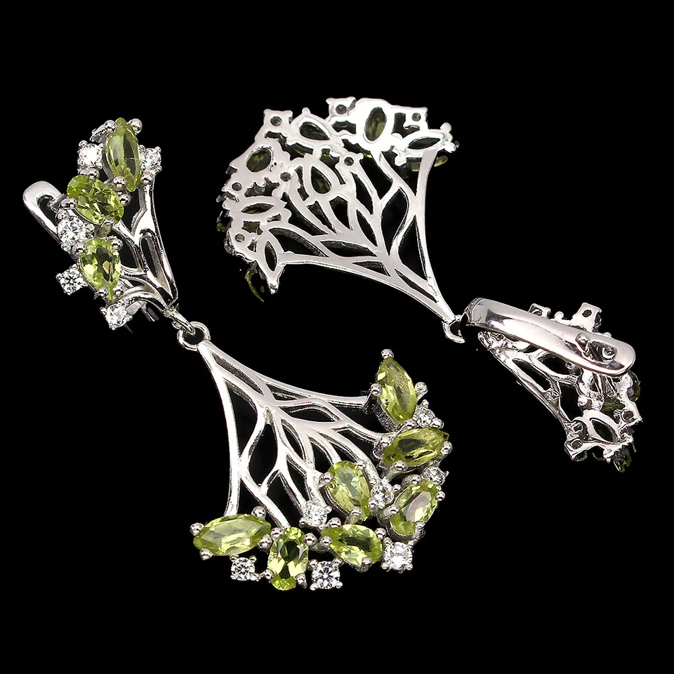 925 Sterling Silver Marquise  Peridot 6x3mm Simulated Cz  Earrings - Image 3 of 4