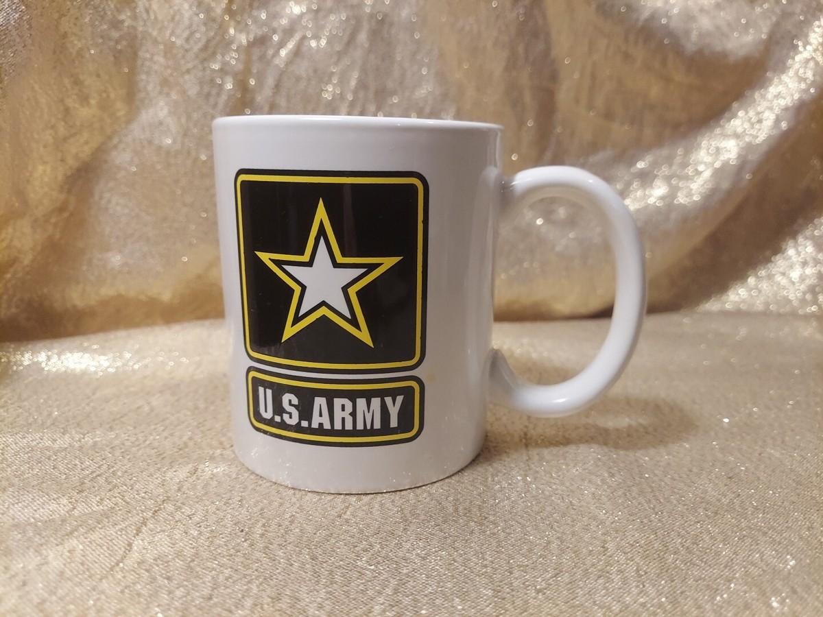 US Army Coffee Mug Gold, Black And White Star, White Cup Military Decor Gift
